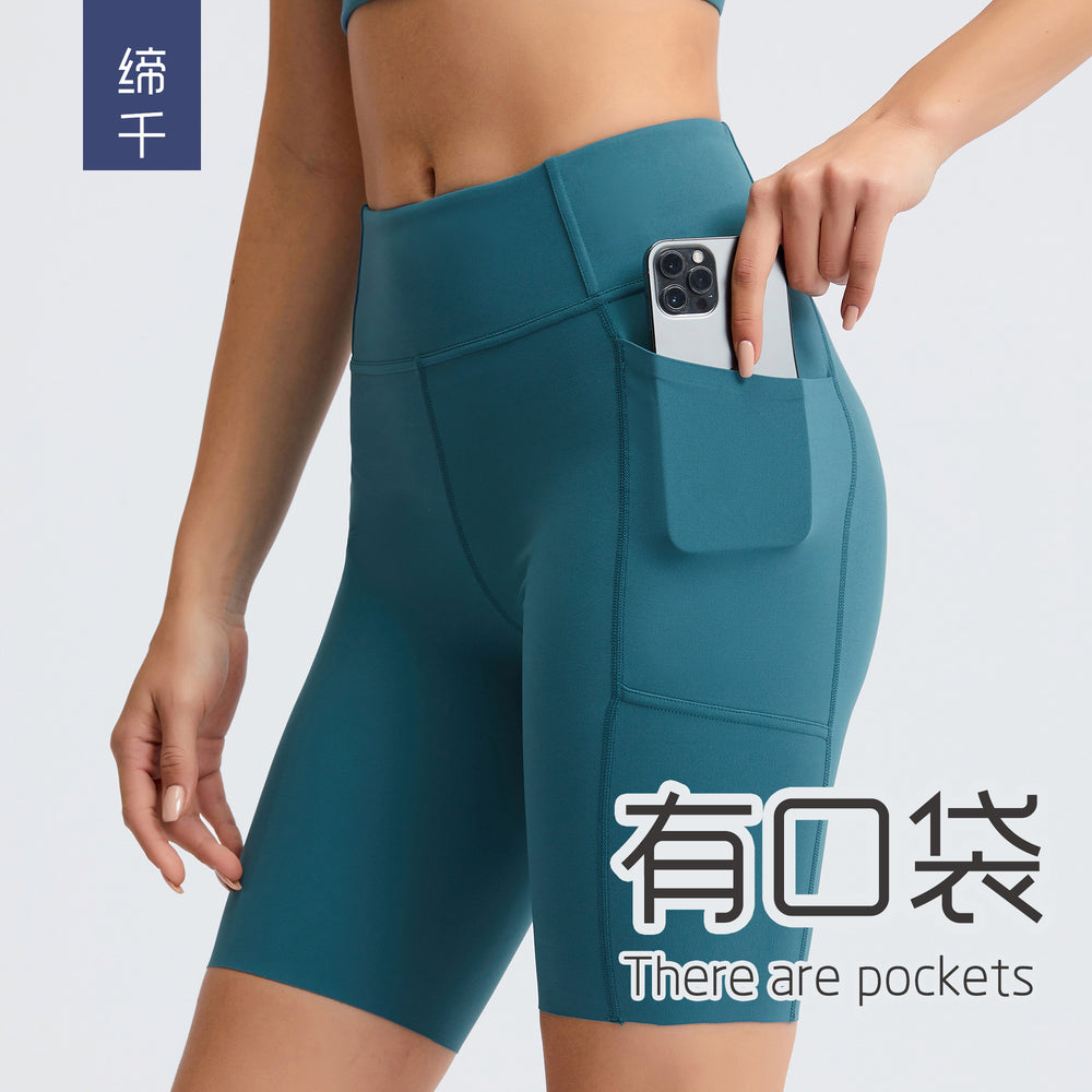 new arrivalpure color side flap pocket pants four-point yoga pants brushed nude running fitness sports shorts dk068
