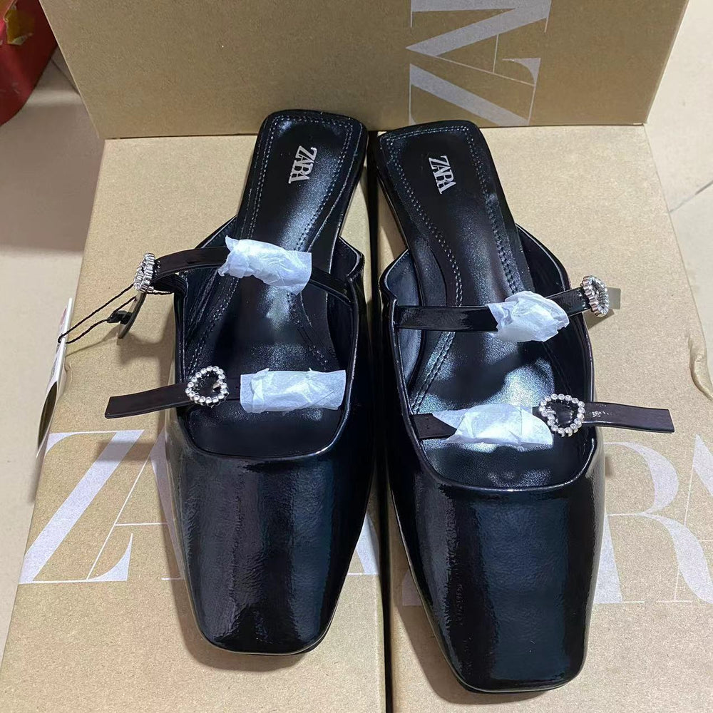 Za2024summernew arrivalflats toe cap one-piece belt diamond buckle decoration fashionoutwear women's sandals