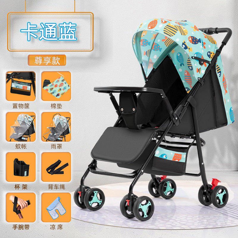 Wholesale baby stroller, lightweight and foldable, with reclining seat for infants and toddlers. four-wheel design, one-button folding, dropshipping available