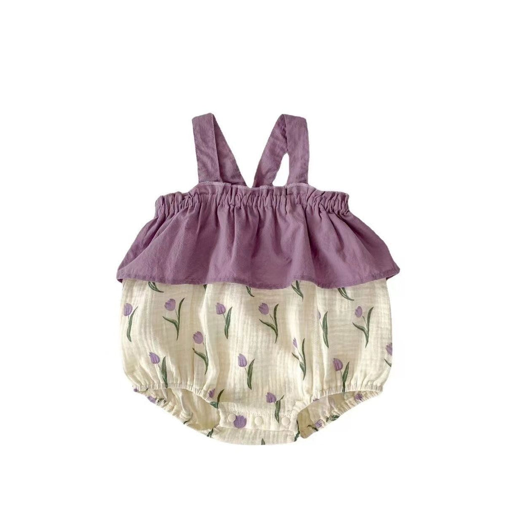 Baby summer romper: stylish tulip print triangle bib overalls for baby girls