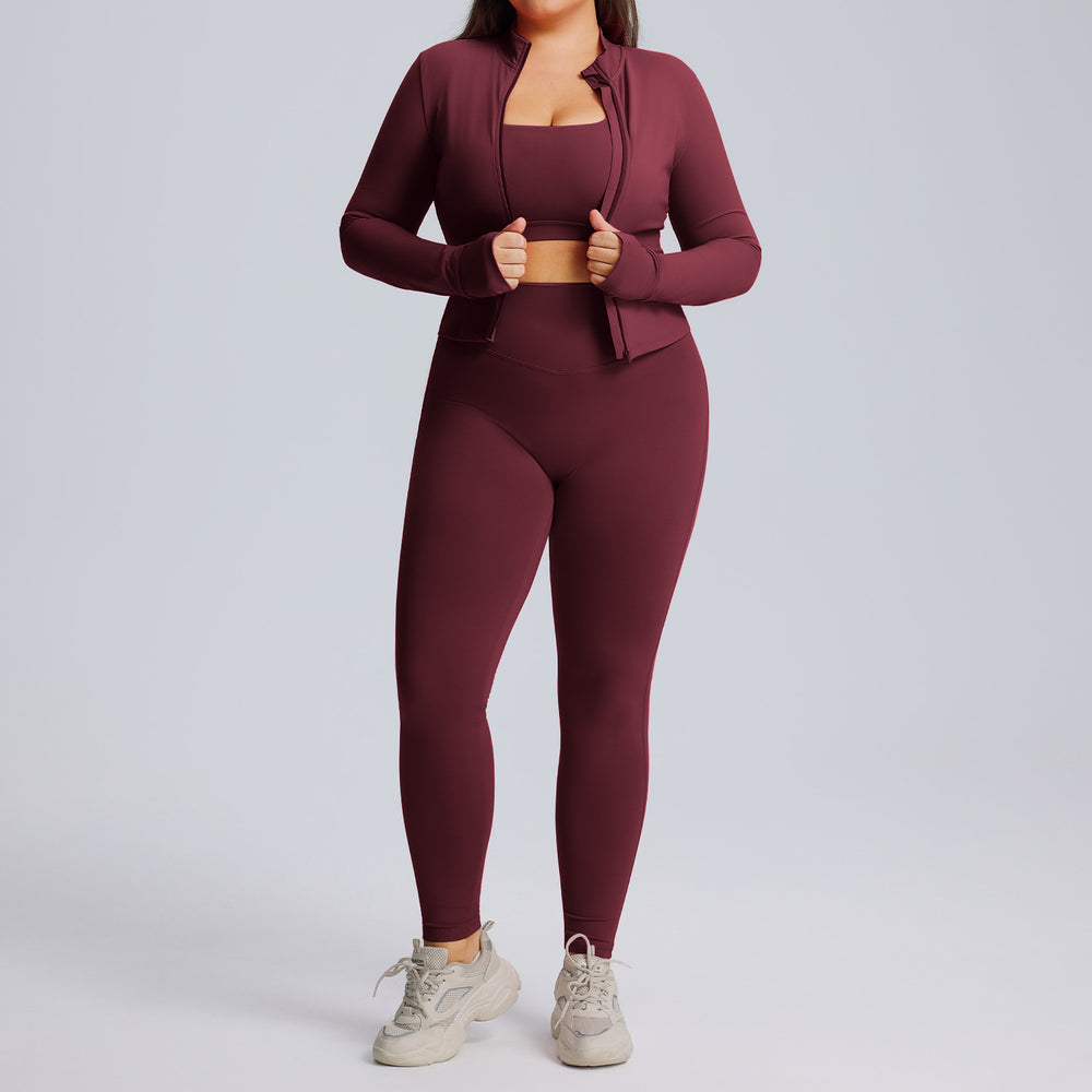 European and american plus size long sleeve yoga outfit set - women's high elasticity quick-dry activewear three-piece set - new autumn/winter fitness apparel