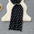 Knitted women's two-piece set:  new arrival, soft & chic style, round neck short sleeve polka dot top with high-waisted slim fit midi skirt