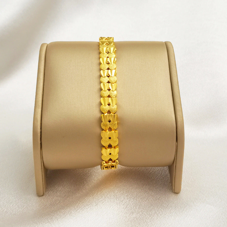 Vietnam gold-plated double heart bracelet - minimalist fashion bangle for women, personalized gift