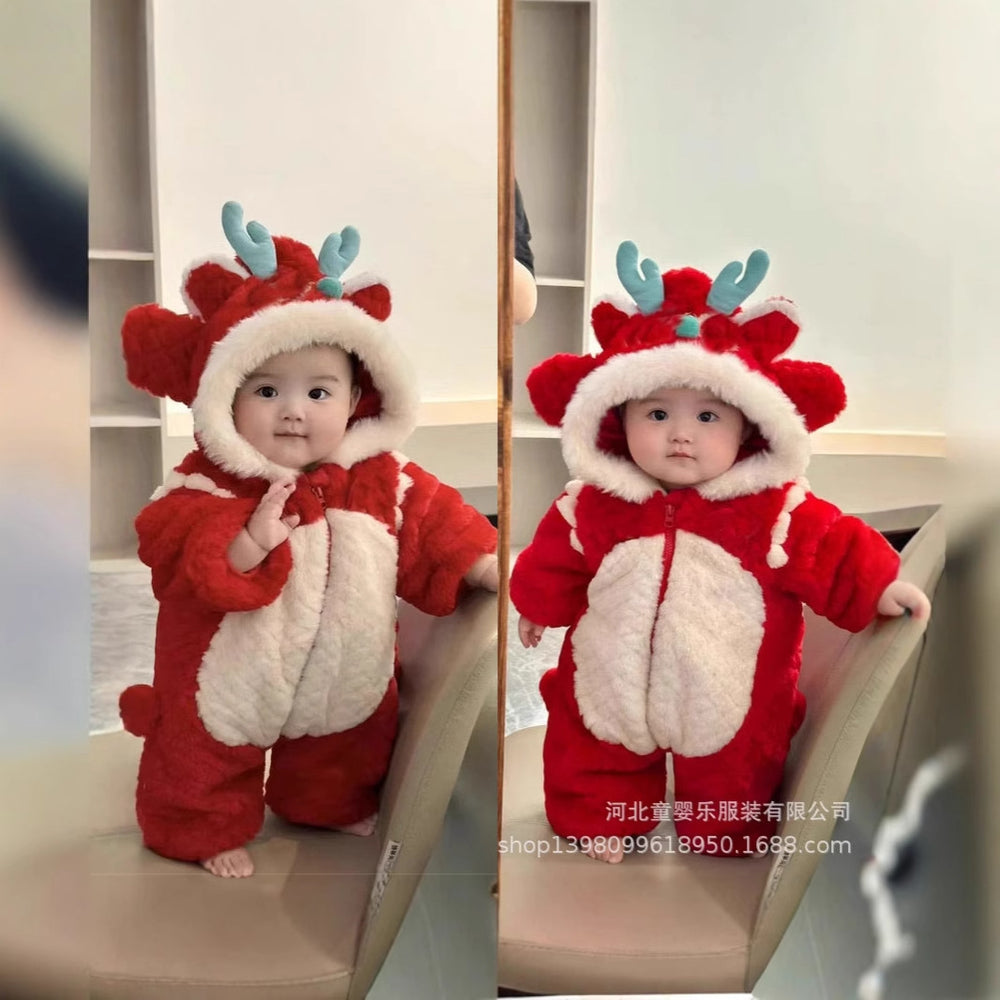 Baby new year's greetings clothes winter year of the dragon baby clothes winter clothes festive toddler new year's jumpsuit winter super cute