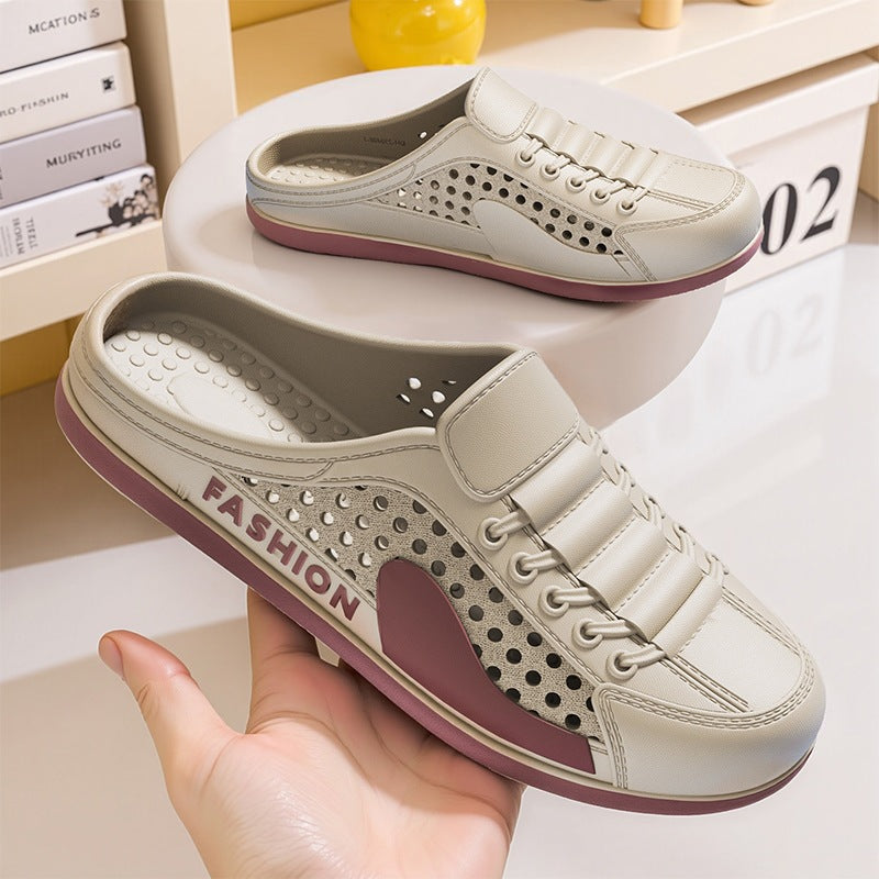 Men's summer new breathable mesh slides - slip-on, backless, casual beach sandals with trendy perforated design