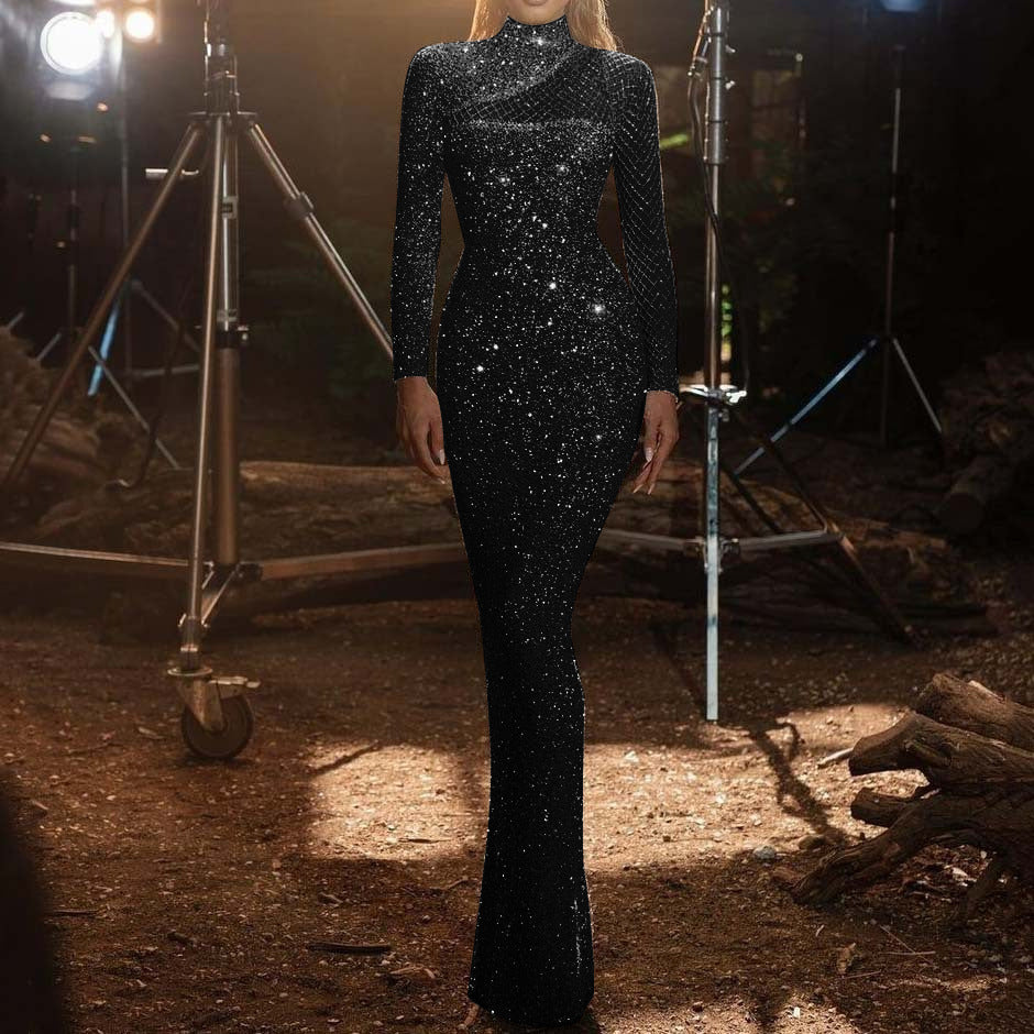 new arrival: independent brand cutout off-shoulder evening gown - european & american style, round neck, slim fit, figure-flattering s-line sequin dress for women
