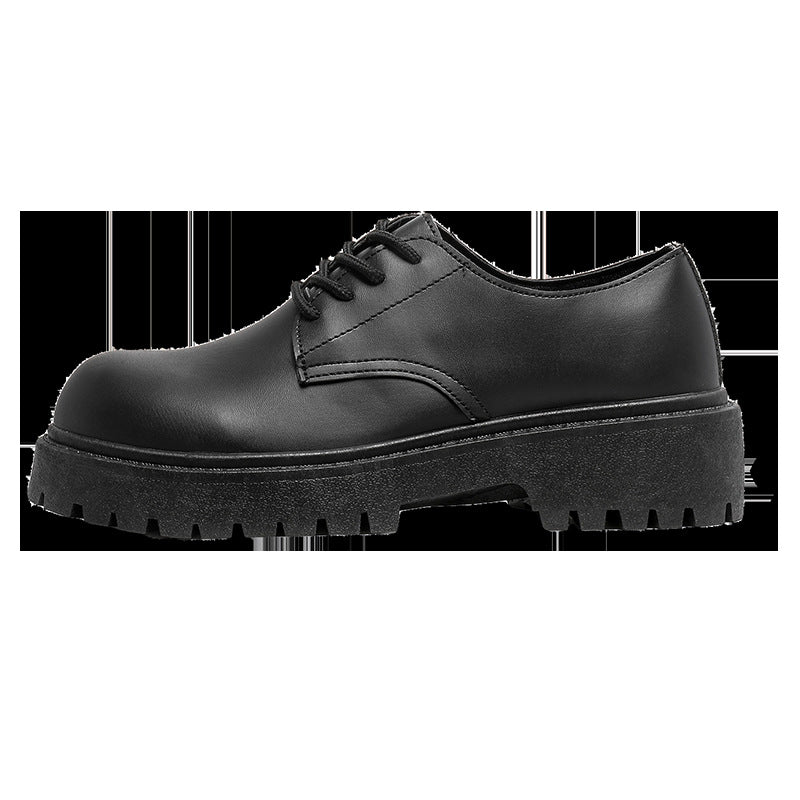 Men's leather dress shoes: spring casual retro chunky platform derby shoes, british style black wide fit trendy shoes