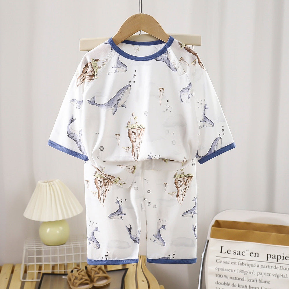 Comfortable tianzhu cottonkids home clothes suitsummernew arrivalboys pajamasgirls air conditioning clothes baby summer style children