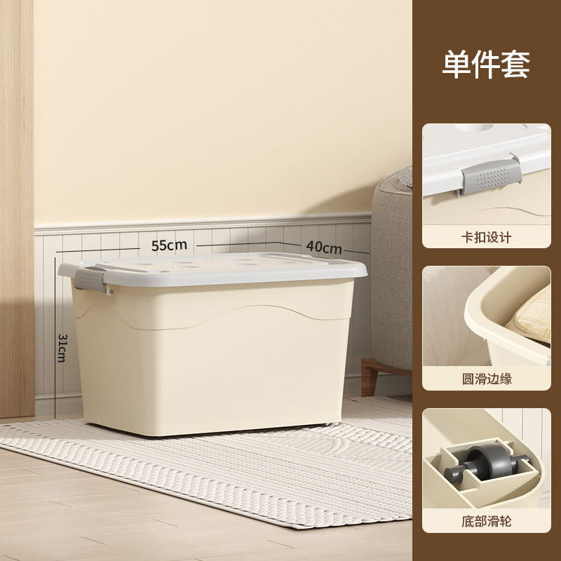 New Plastic Storage Box Cream Wind Large Capacity Extra Large Household Student Books Clothes Quilts Household Organizing Box