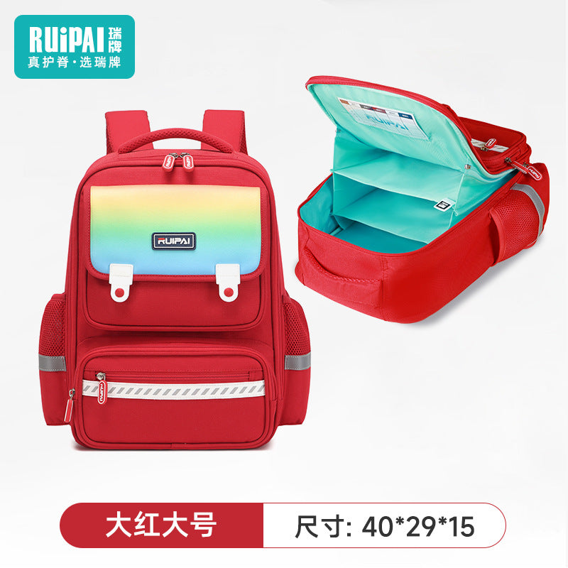 Rui brand children's schoolbags for men and women, grades one, two, three to six, large-capacity spine protection and burden reduction schoolbags, customized by primary school manufacturers