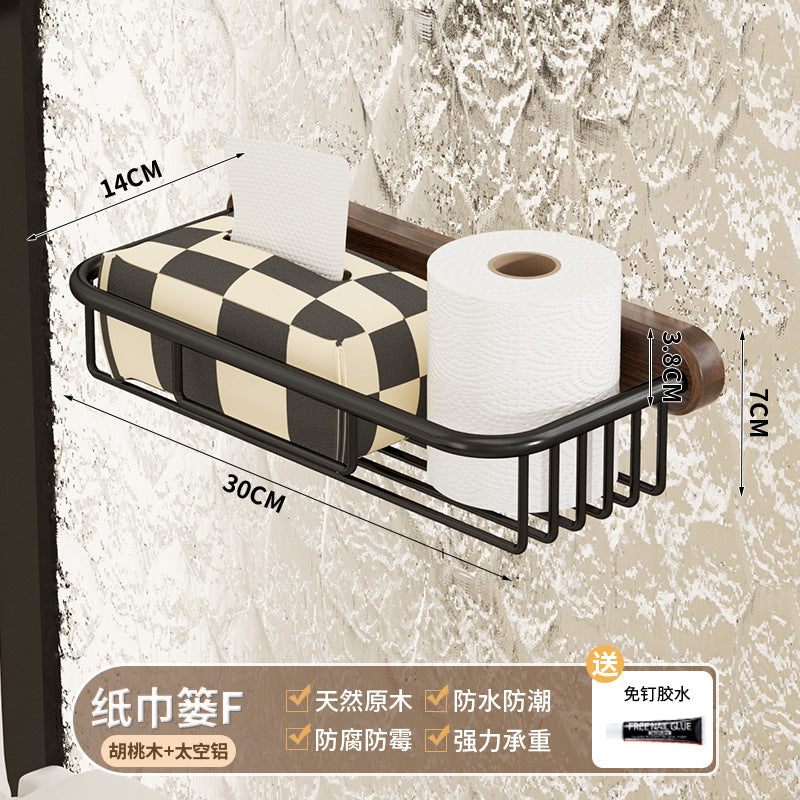 Walnut toilet toilet paper box non-punching bathroom toilet tissue box paper rack storage toilet paper rack