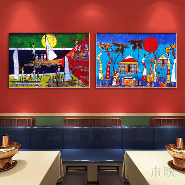 Yunnan style decorative painting tie-dye batik diagram Miao ethnic style hanging painting hotel homestay restaurant living room mural