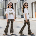 Girls' two-piece summer outfit: lightweight casual leopard print fashion set for girls,  new short-sleeve printed set