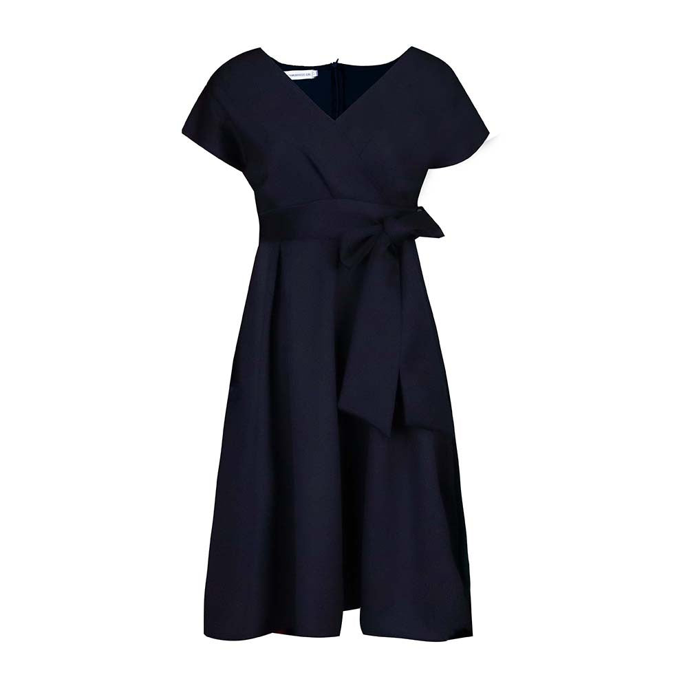 Amazon independent station summer v neckpure color waist bow tie european and american large swing dress cross-border dress