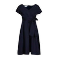 Amazon independent station summer v neckpure color waist bow tie european and american large swing dress cross-border dress