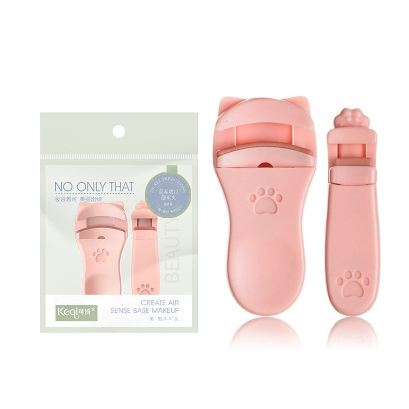 Keqi mini wide-angle eyelash curler - cat paw design, eyelid-friendly, long-lasting curl, adhesive strip included, beauty tool
