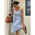 Aliexpress cross-border original design: women's square neck striped elegant dress for everyday wear