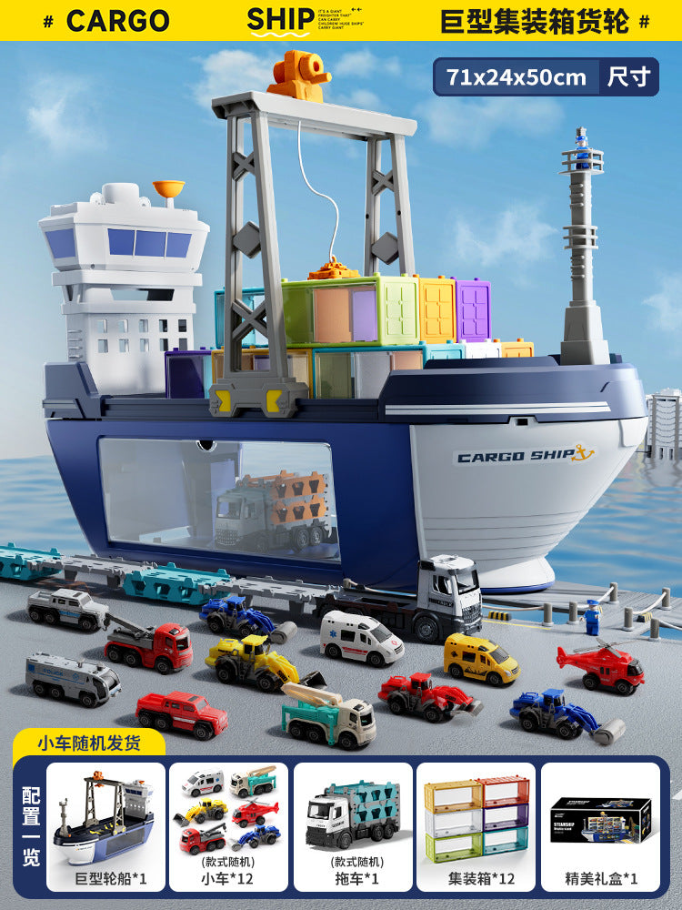 Extra-large ship kids toy set - deluxe cruise liner transport truck with container cars for boys, ages 3-6