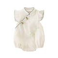 Infant and toddler summer clothing, lightweight flutter-sleeve romper for baby girls, korean-style cute and adorable cheongsam-inspired triangle bodysuit