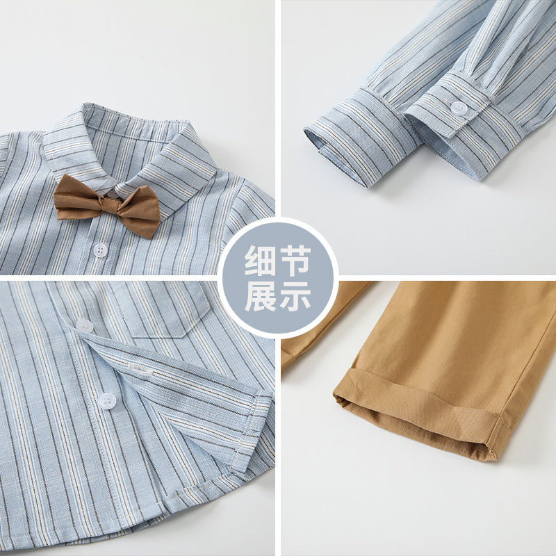 Boys' striped long-sleeve shirt and pants set - autumn  new arrival - british style two-piece outfit