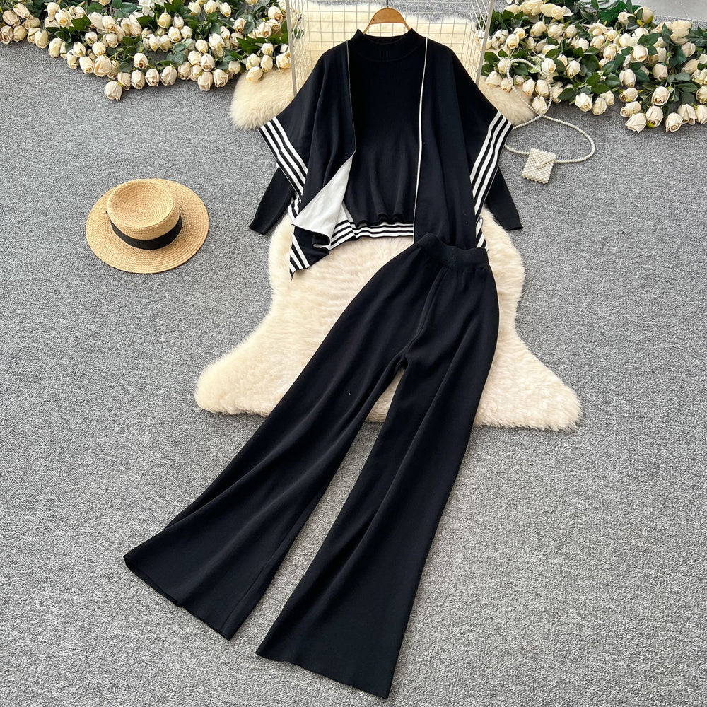 Relaxed and lazy style suit women's loose outer shawl scarf bottomlong sleevesknittingtopshigh waistsweater pants