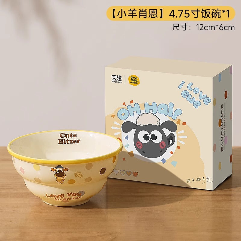 Shaun the sheep bowl and plate tableware suitfor home cartoon bowl high-looking ceramic bowl plate soup bowl small rice bowl