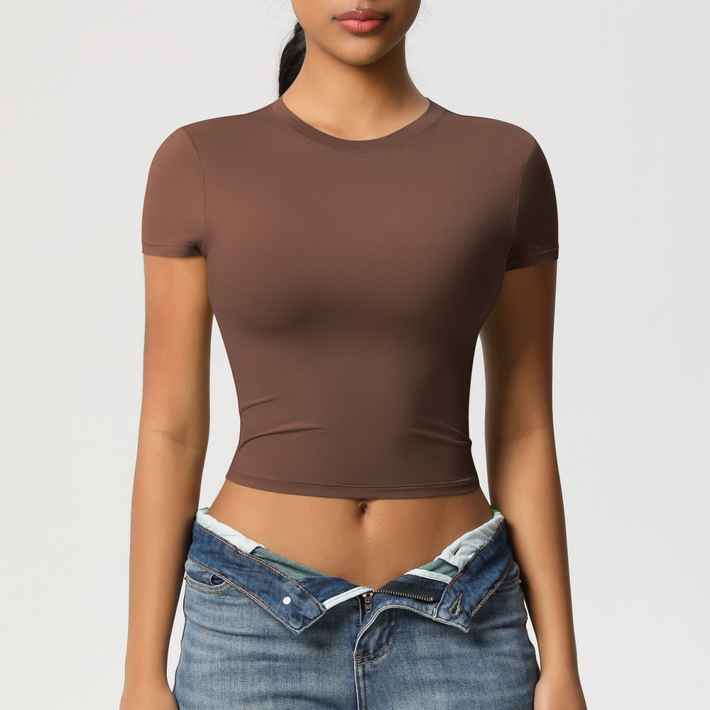 double-sided nylon casual tight-fitting quick-drying pilates tops yoga wear short-sleeved running fitness sports t-shirt