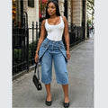 European and american style high-waisted cropped jeans - new  cross-border women's fashion with asymmetrical button design and wide leg