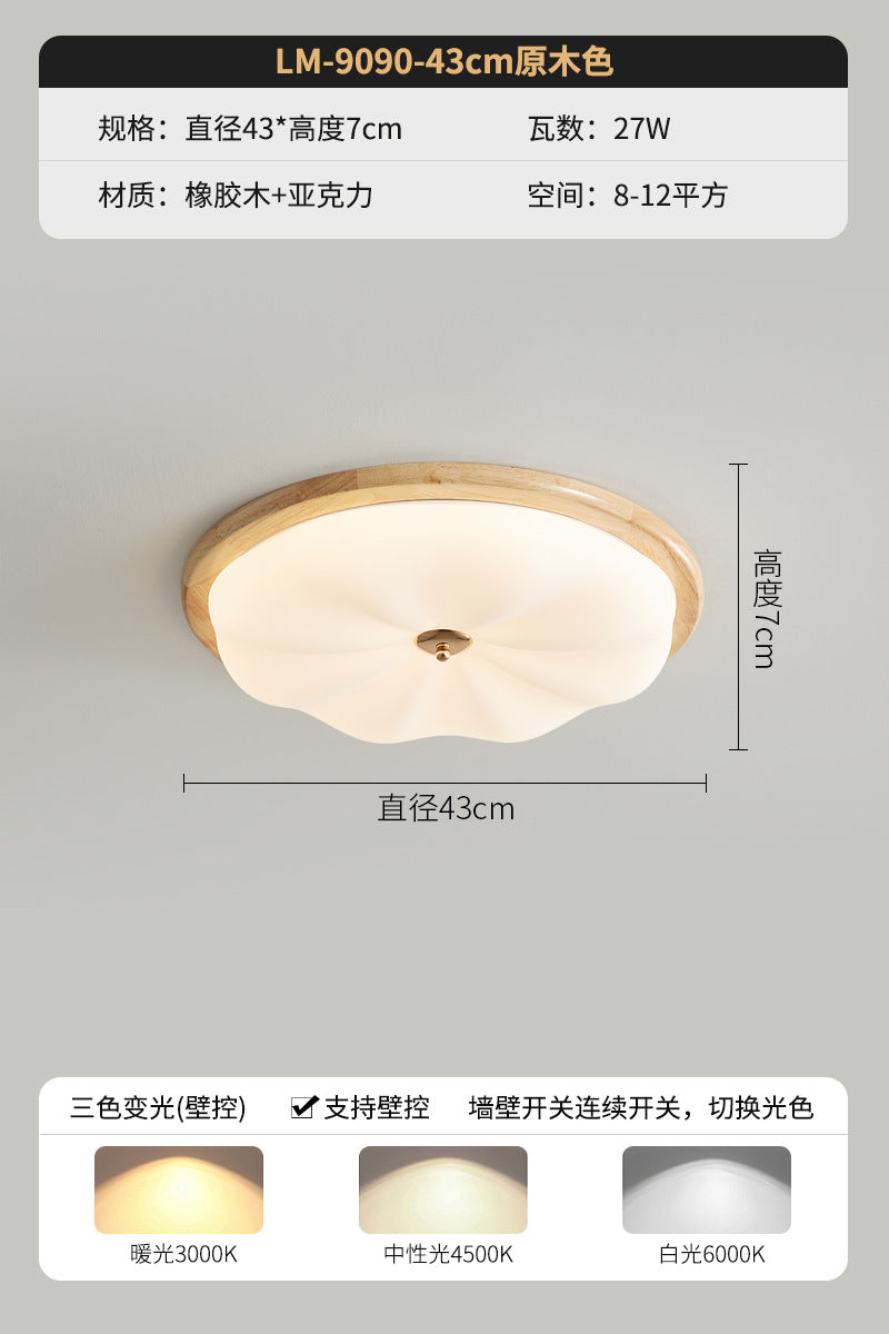 Bedroom light ceiling light cream antique walnut color simple retro solid wood eye protection master bedroom book room lighting