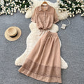Dopamine red lace cutout blouse and skirt two-piece set - women's summer commute style slim fit outfit - new  collection