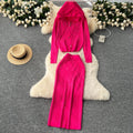 Fall and wintercasualsuitfemale celebrityfashion hot diamond hooded zipper cardigansweateroutwearknitting hip skirt