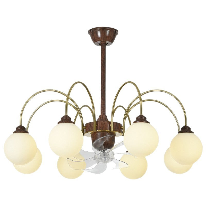 [Strict selection] Ceiling fan light American retro magic bean chandelier medium and ancient retro walnut pattern large wind fan light