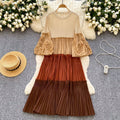 Miyake cross-border wholesale new arrival color matching round neck beading elegantplus size women's miyake pleated dress