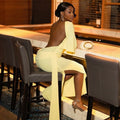 Fashion styleexport women's backless sexy pleated loose hip skirt one-line collar strap slit long dress trendy