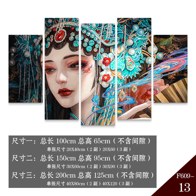 Guochaofeng wall decoration painting Hot pot restaurant hotel box background wall mural Peking Opera Huadan face painting