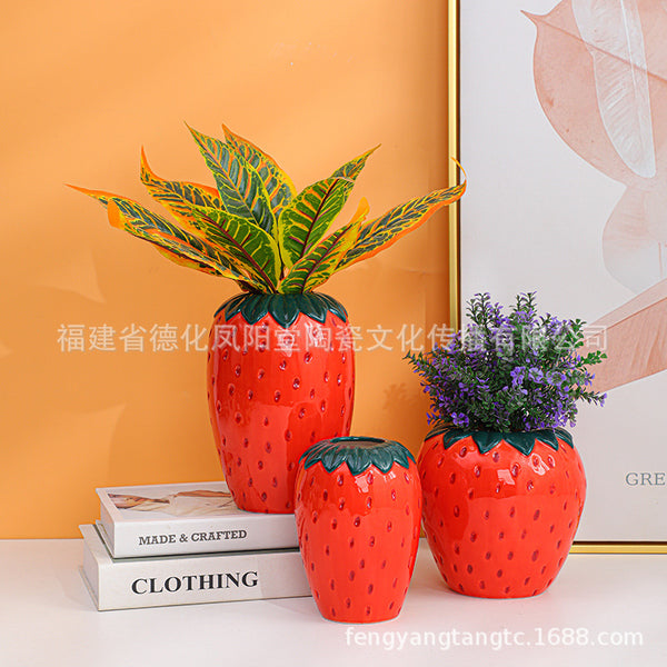 ins simulation strawberry ceramic vase flower pot home flower ware craftsmanship Nordic living room bedroom study creative ornament