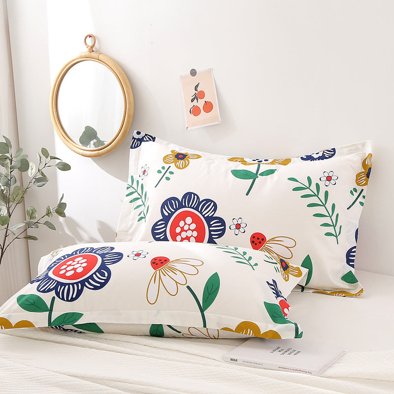 Pair of 100% cotton pillowcases - single size, perfect for home, dorm, or student use - simple print design - wholesale direct from factory