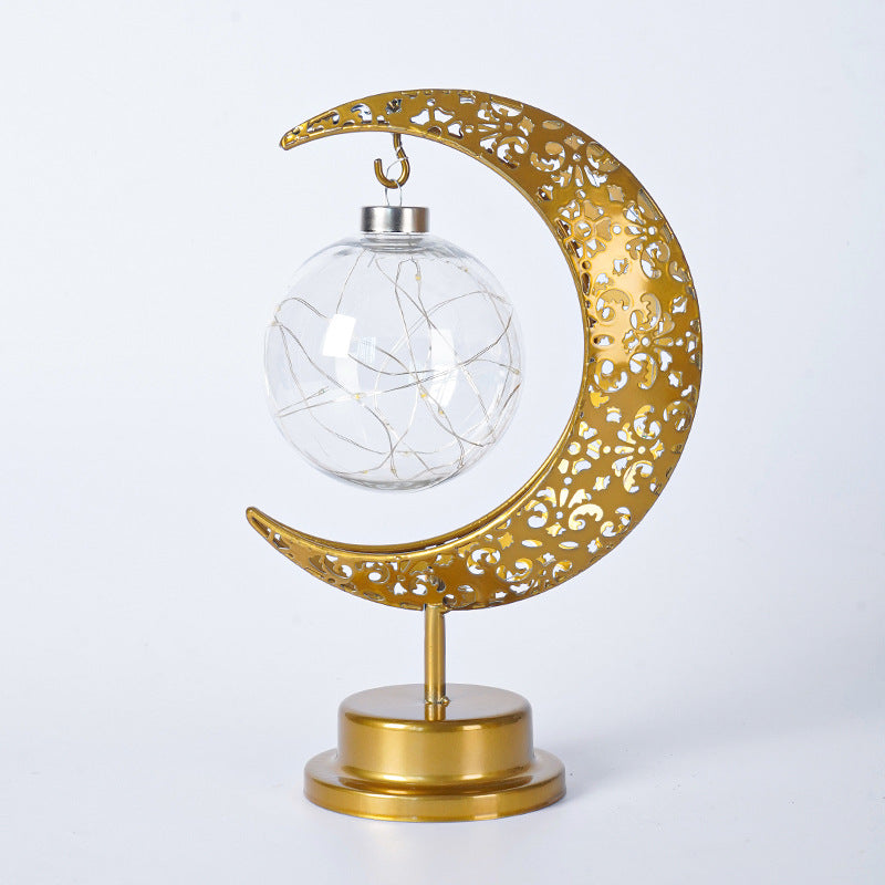 Cross-border LED wrought iron star moon round ball night light festival decoration bedroom table lamp atmosphere modeling light