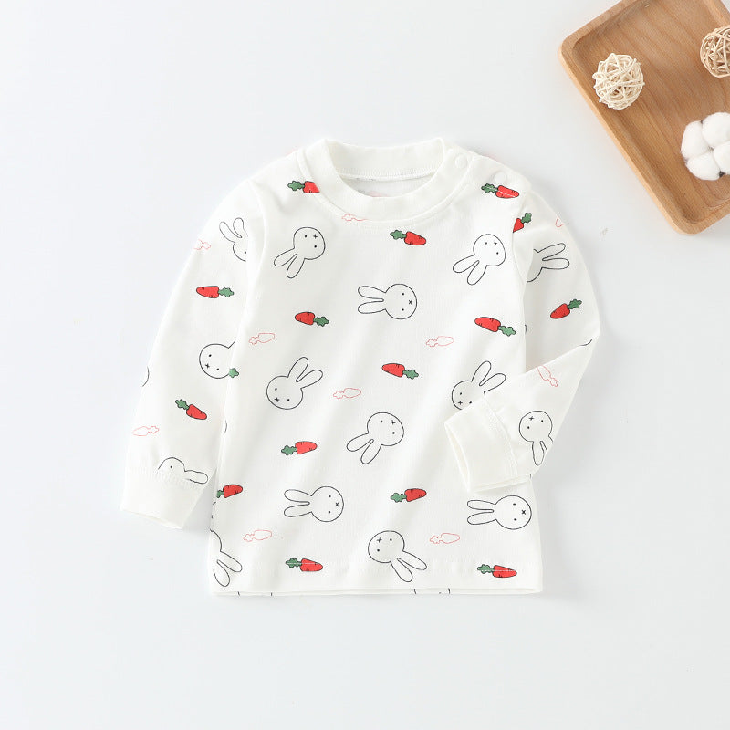 Baby underwear single top 0-1 year old infant autumn clothes boys' t-shirt long sleeve base layer pure cotton girls' autumn outfit