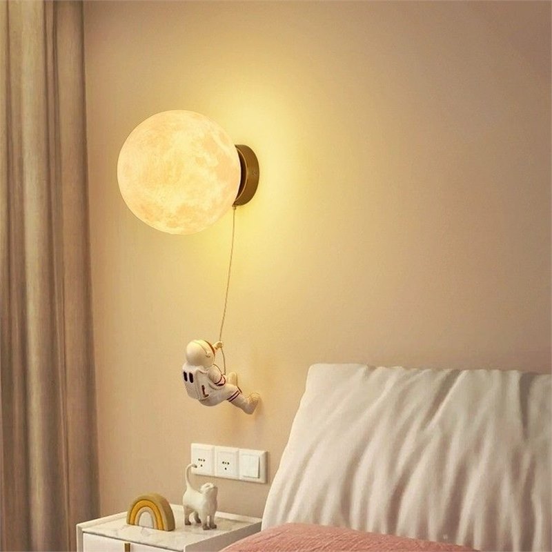 Nordic light luxury creative modern minimalist moon wall lamp astronaut kids room home bedroom bedside lamp