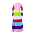 D420   autumn pleated print color block set - long sleeve top & fashionable midi skirt - european & american style two-piece outfit