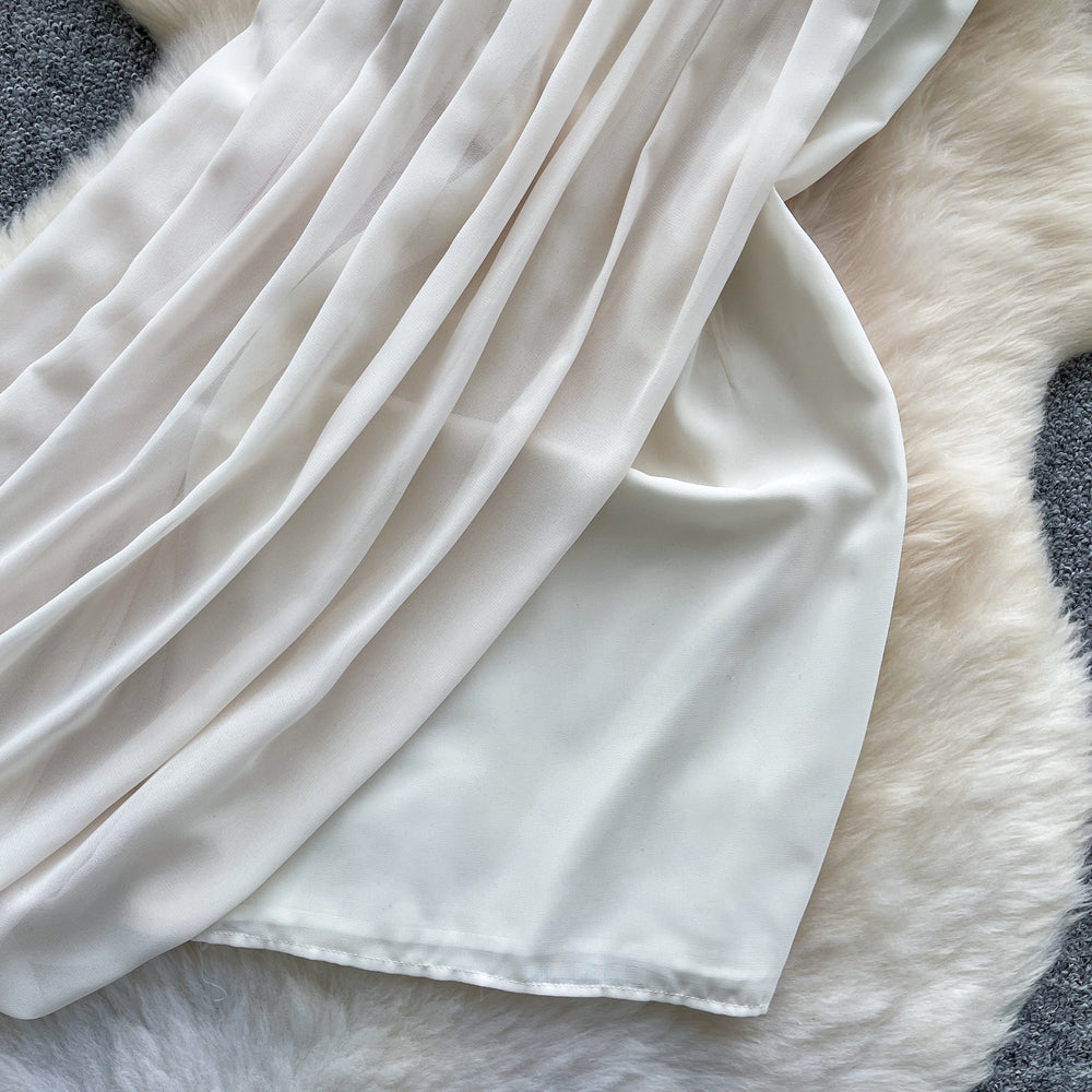 Frenchniche style halter neck and slanted shoulder diamond dress for women summer white pure lust style backlessslimming look a-line skirt holiday style