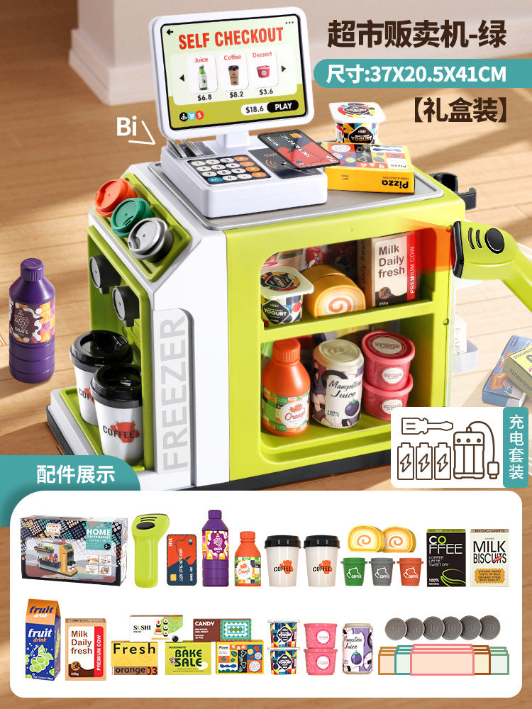 Hot-selling new children's supermarket coffee cash register toy set, front desk vending machine, pretend play for boys and girls, cross-border