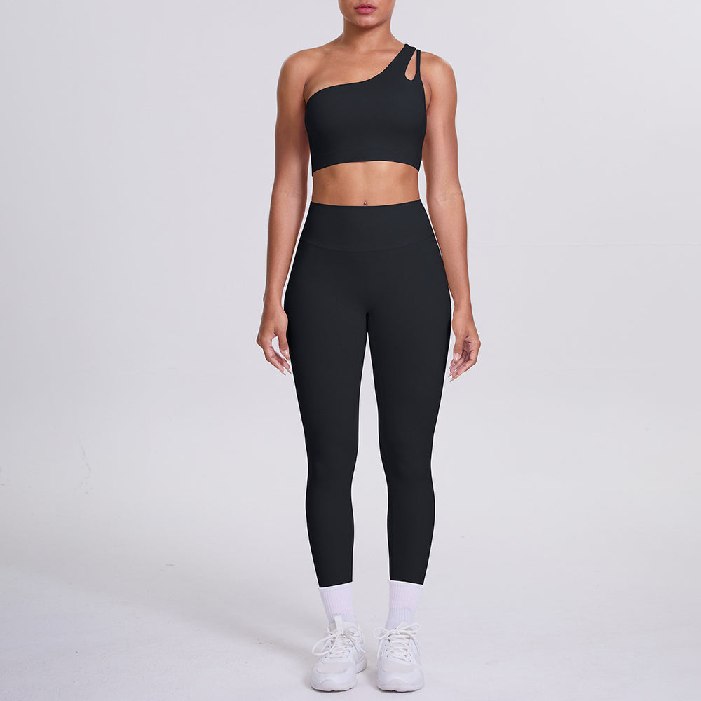 New arrival: barely-there feel, tight-fitting yoga set - one-shoulder, beautiful back sports bra with high-waisted, butt-lifting leggings - women's running & fitness outfit