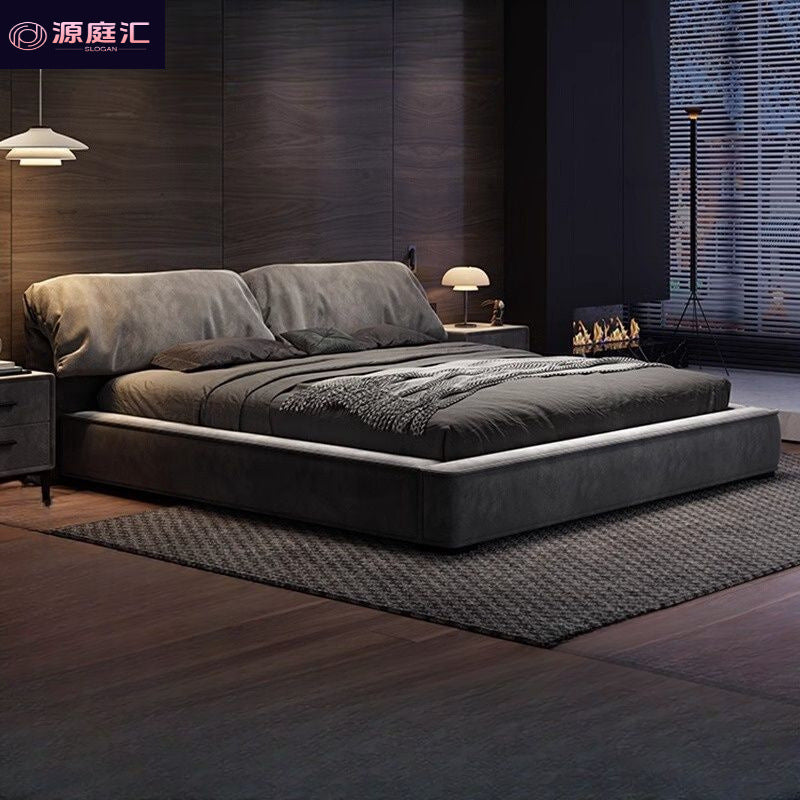 Italian normcore bedroom for home large bed ear bed gray fabric double bed casual soft bag light luxury large bed wedding bed