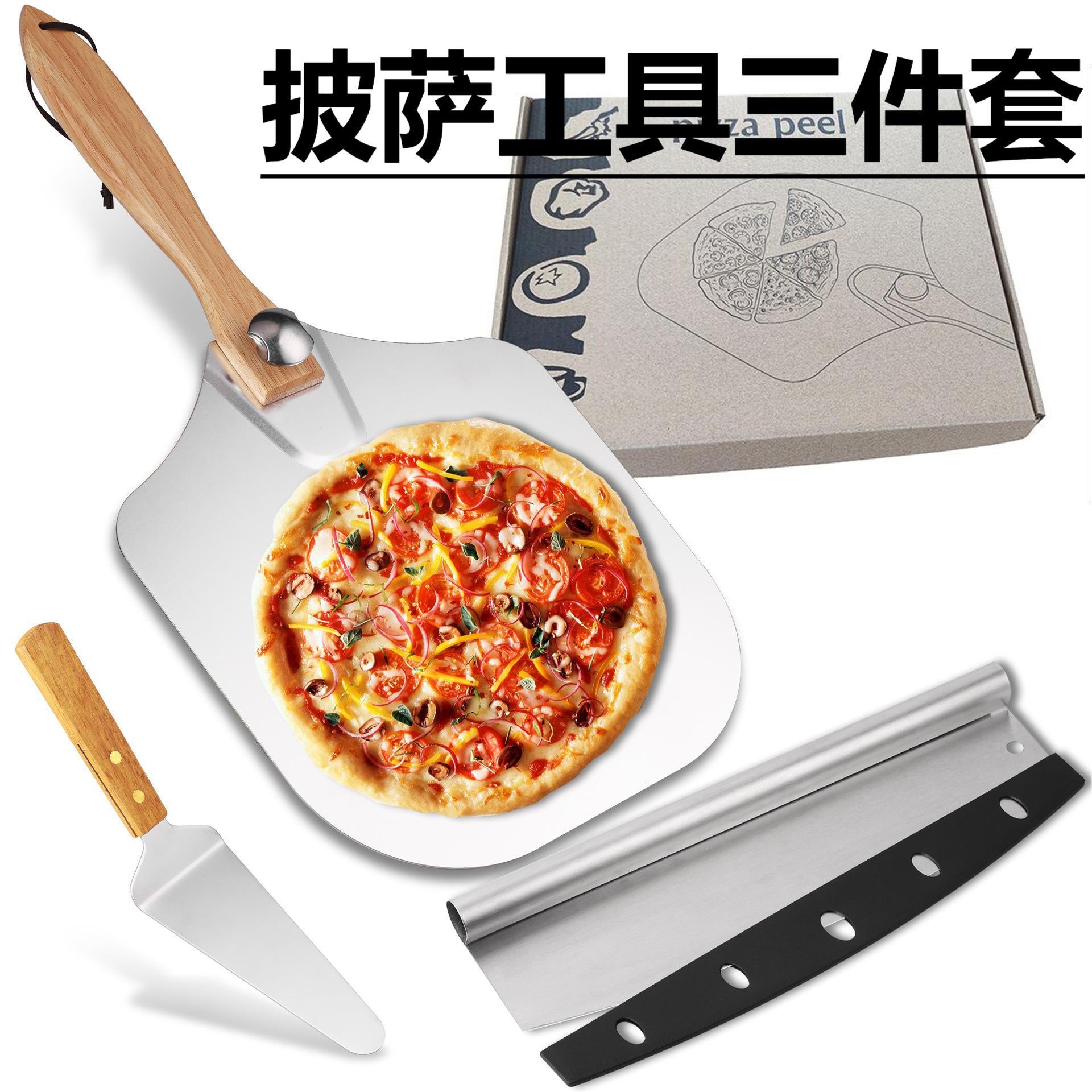 Cross-border aluminum wooden handle cooking shovel steak grilled shovel iron plate grilled shovel pizza shovel French tiramisu household