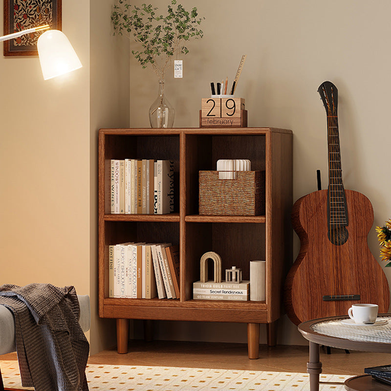 Solid wood short bookcase Walnut color locker American small cabinet Living room rack Record storage cabinet Locker