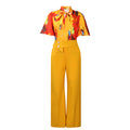 D341 european and american new summer print stand collar long sleeve shirt top wide leg pants fashion set cross-border two-piece outfit