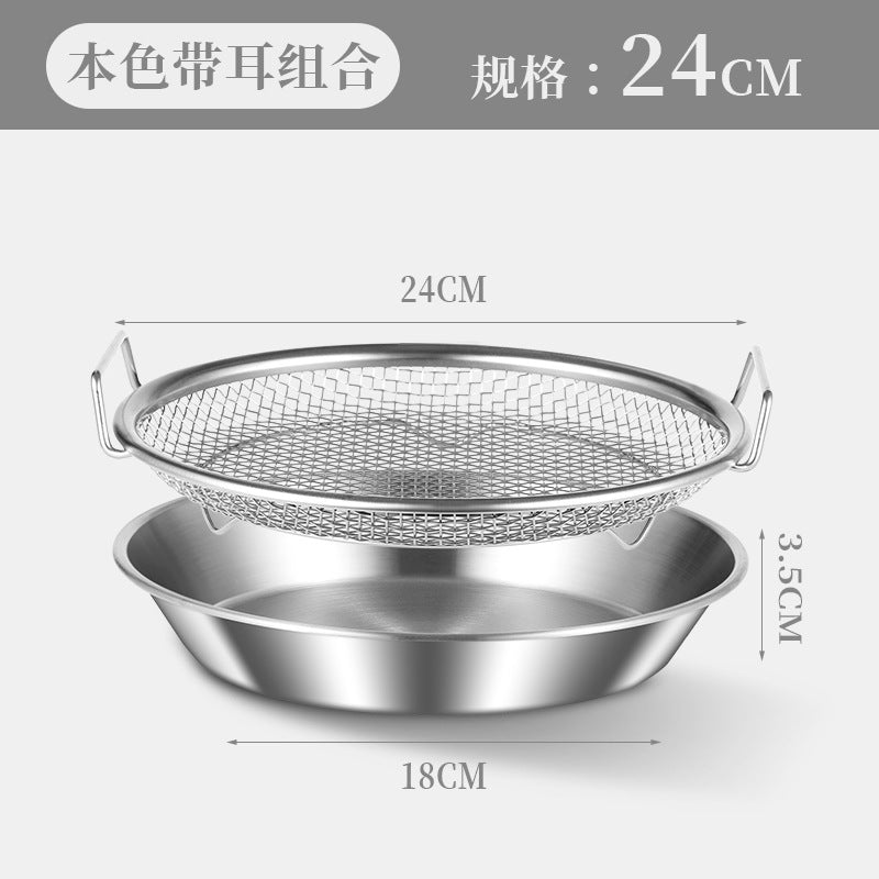 Stainless steel oil filter pan - kitchen oil draining tray for frying, baking, and grilling - includes filter mesh