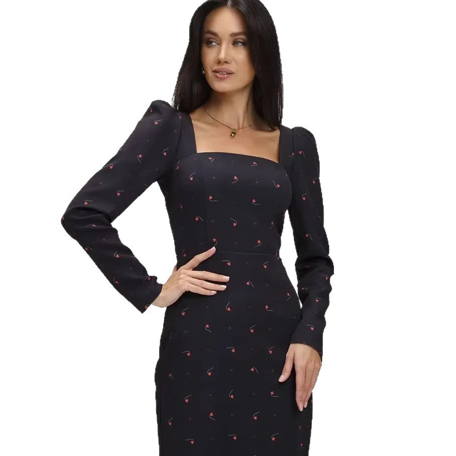 European and american   spring new arrival: cross-border court style elegant lady's cinched waist low-cut long sleeve dress